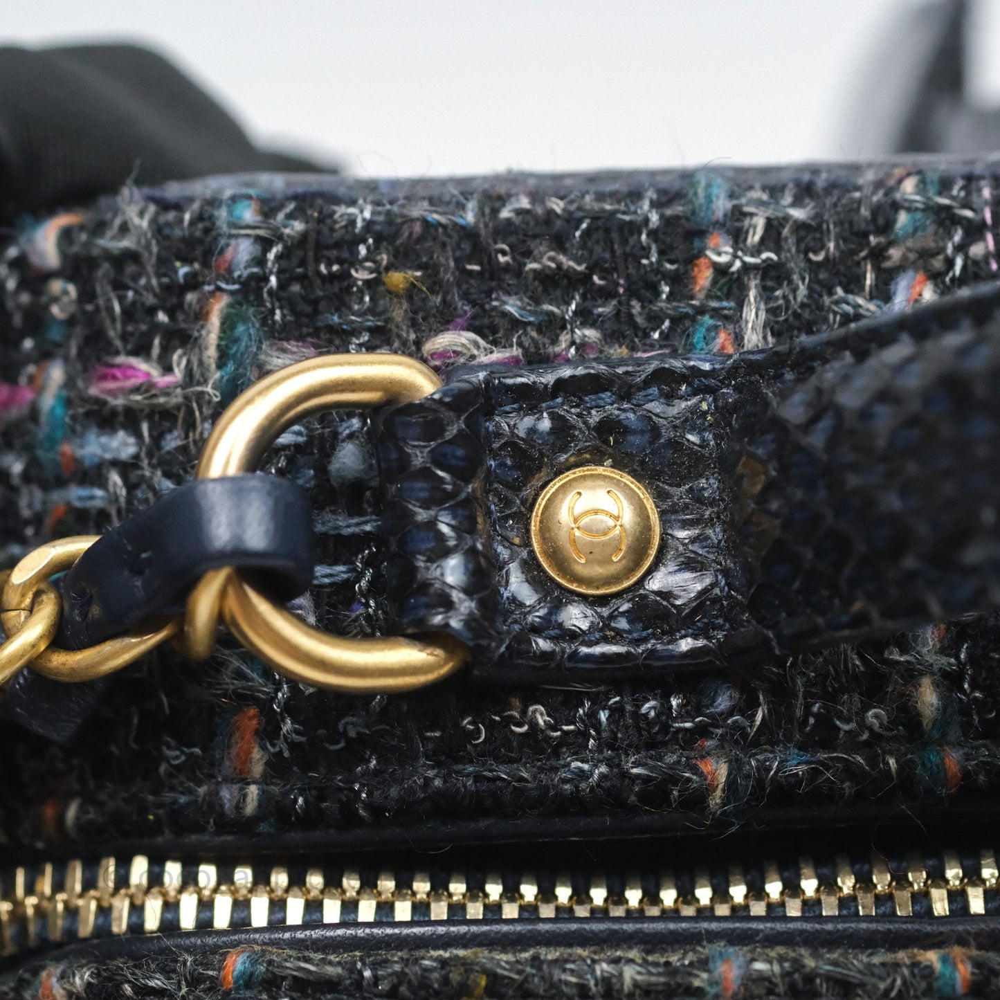 Chanel Medium CC Filigree Vanity Case Navy Tweed Python