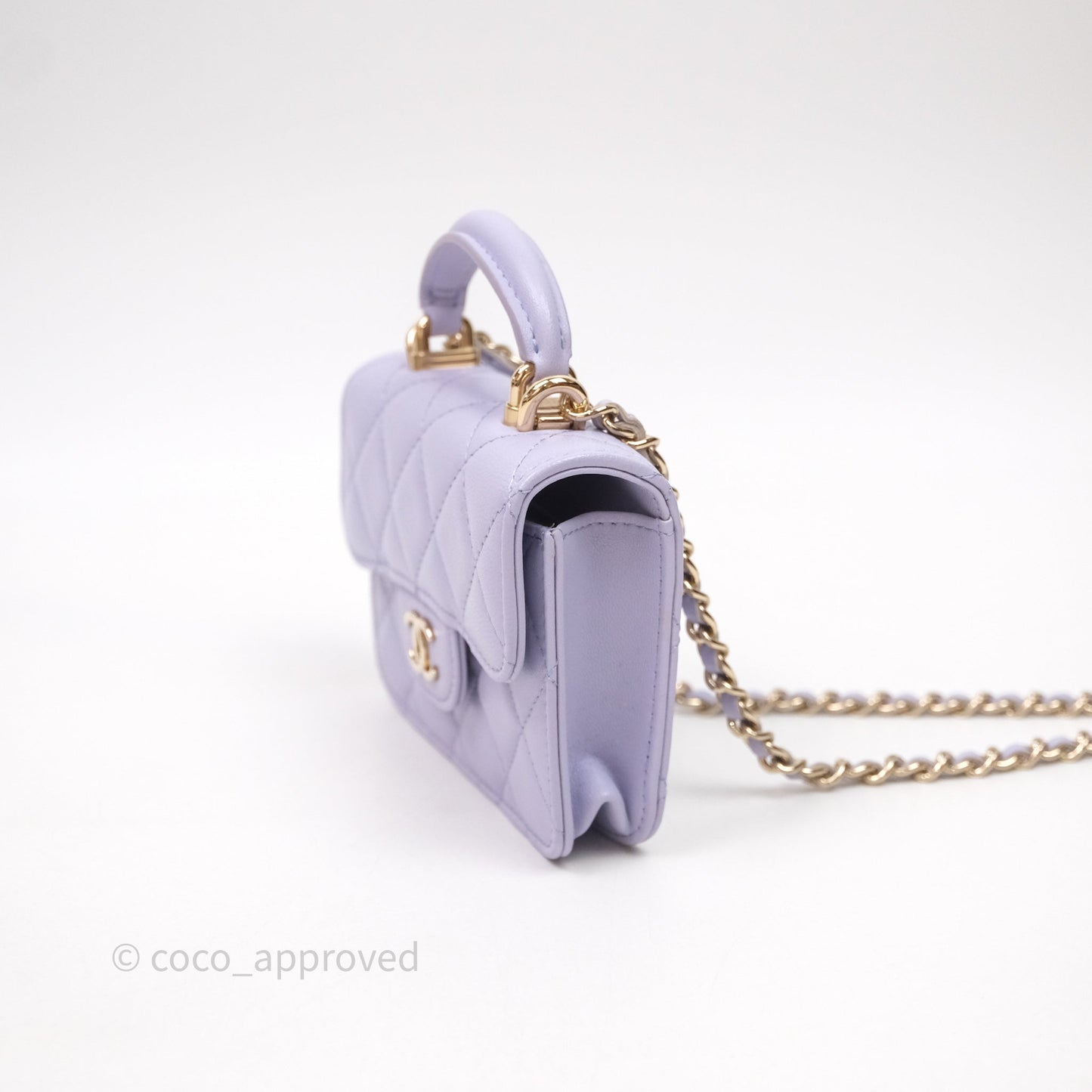 Chanel Mini Handle Flap Coin Purse With Chain Lilac Lambskin Gold Hardware