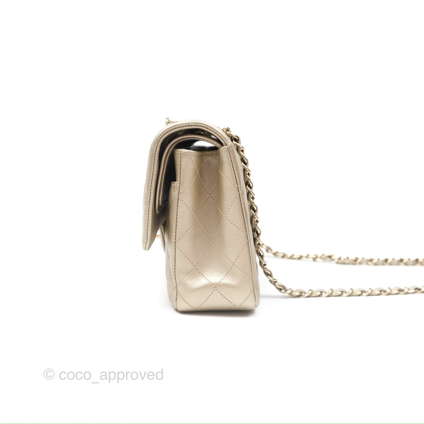 Chanel Classic M/L Medium Flap Quilted Gold Caviar Gold Gold Hardware