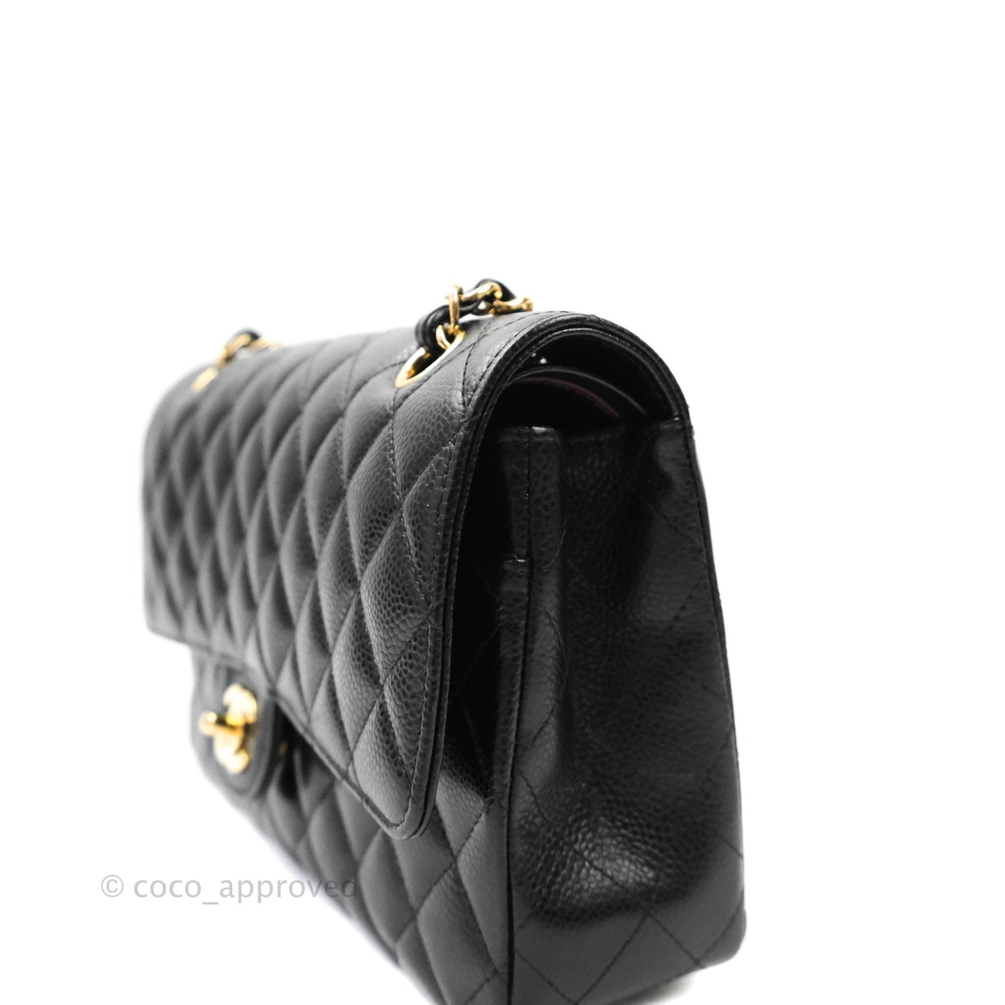 Chanel Quilted M/L Medium Double Flap Black Caviar Gold Hardware