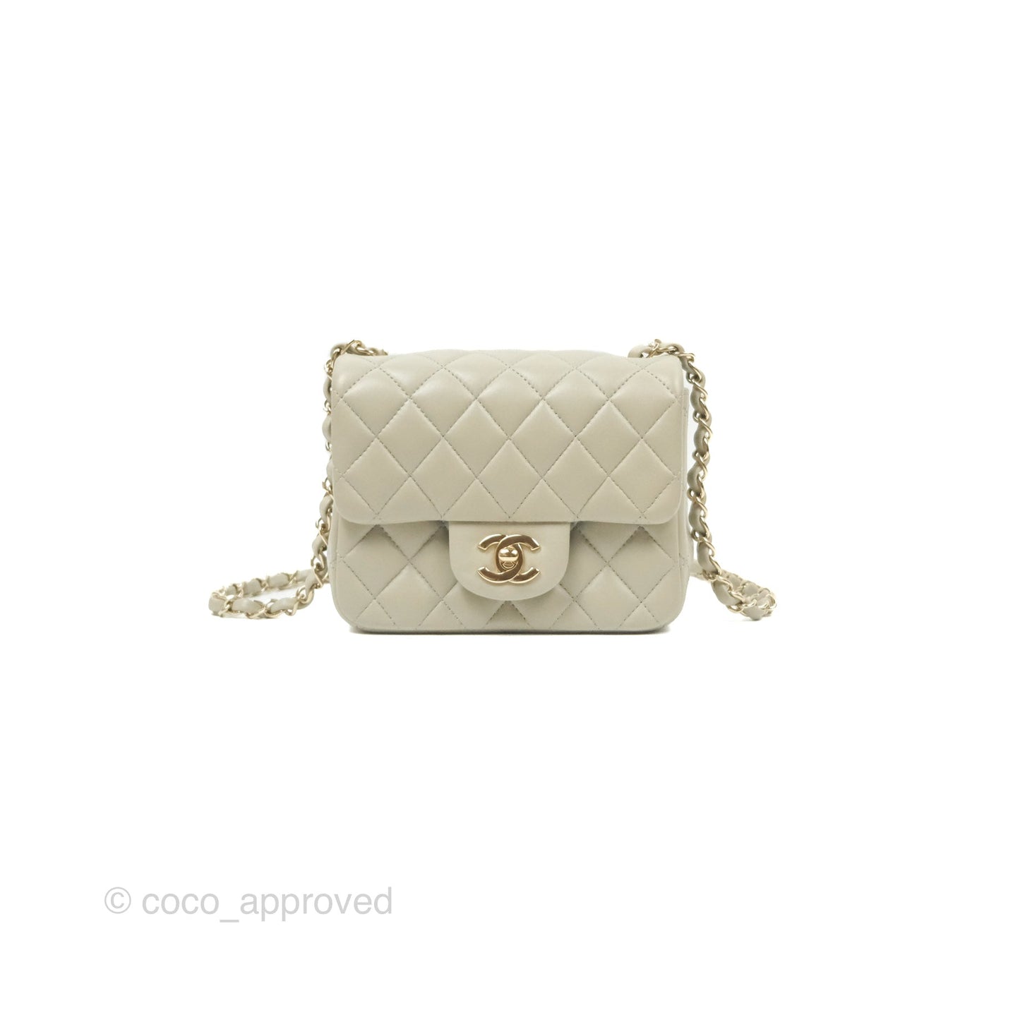 Chanel Mini Square Quilted Grey Lambskin Gold Hardware 22C