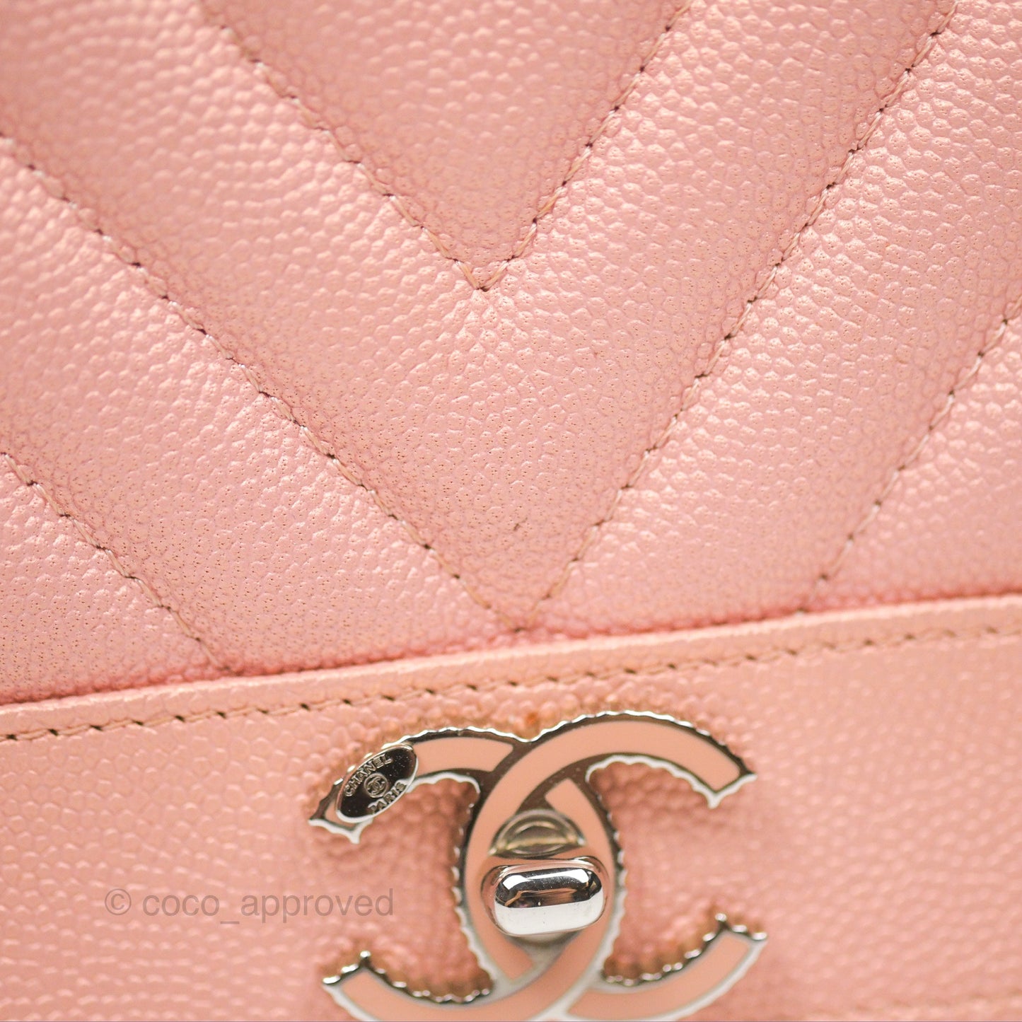 Chanel Mademoiselle Wallet On Chain WOC Chevron Iridescent Pink Caviar Silver Hardware