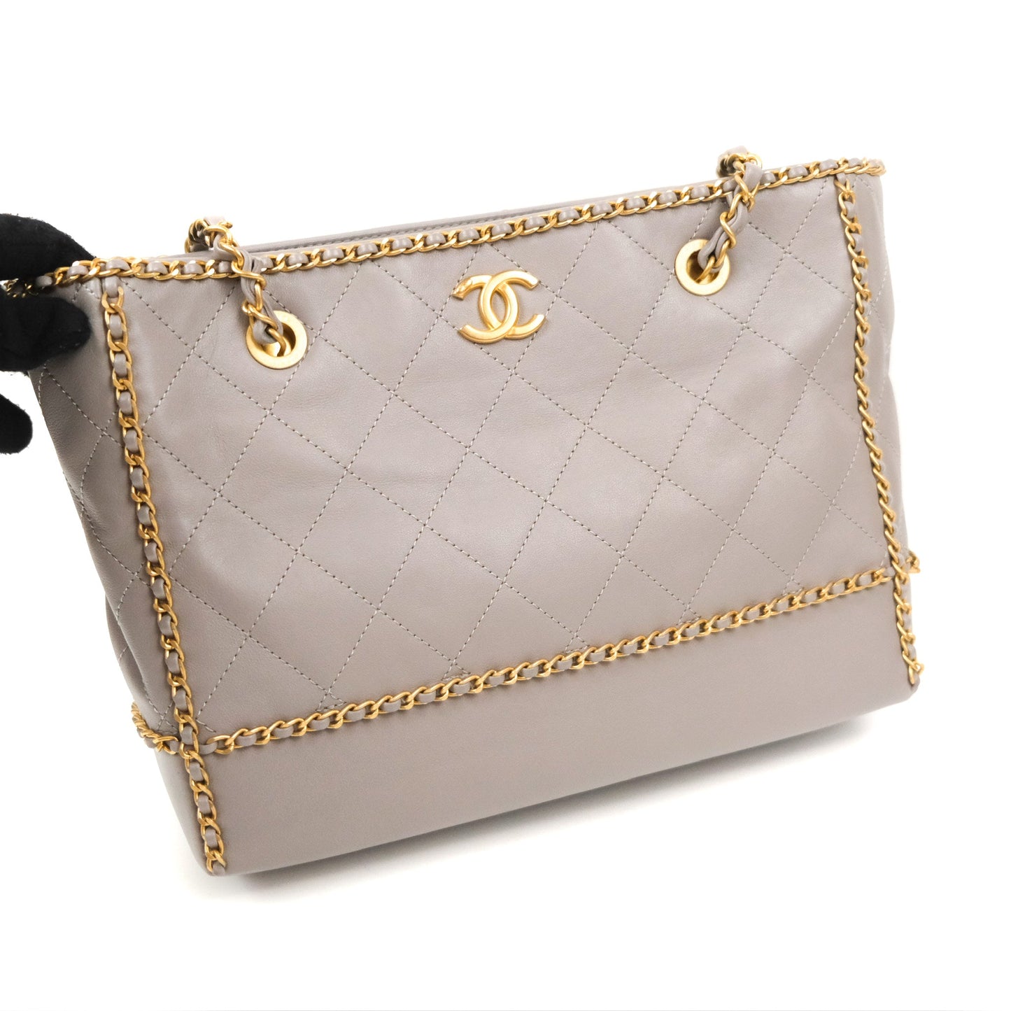 Chanel Small Chain Around Shopping Tote Grey Calfskin Aged Gold Hardware