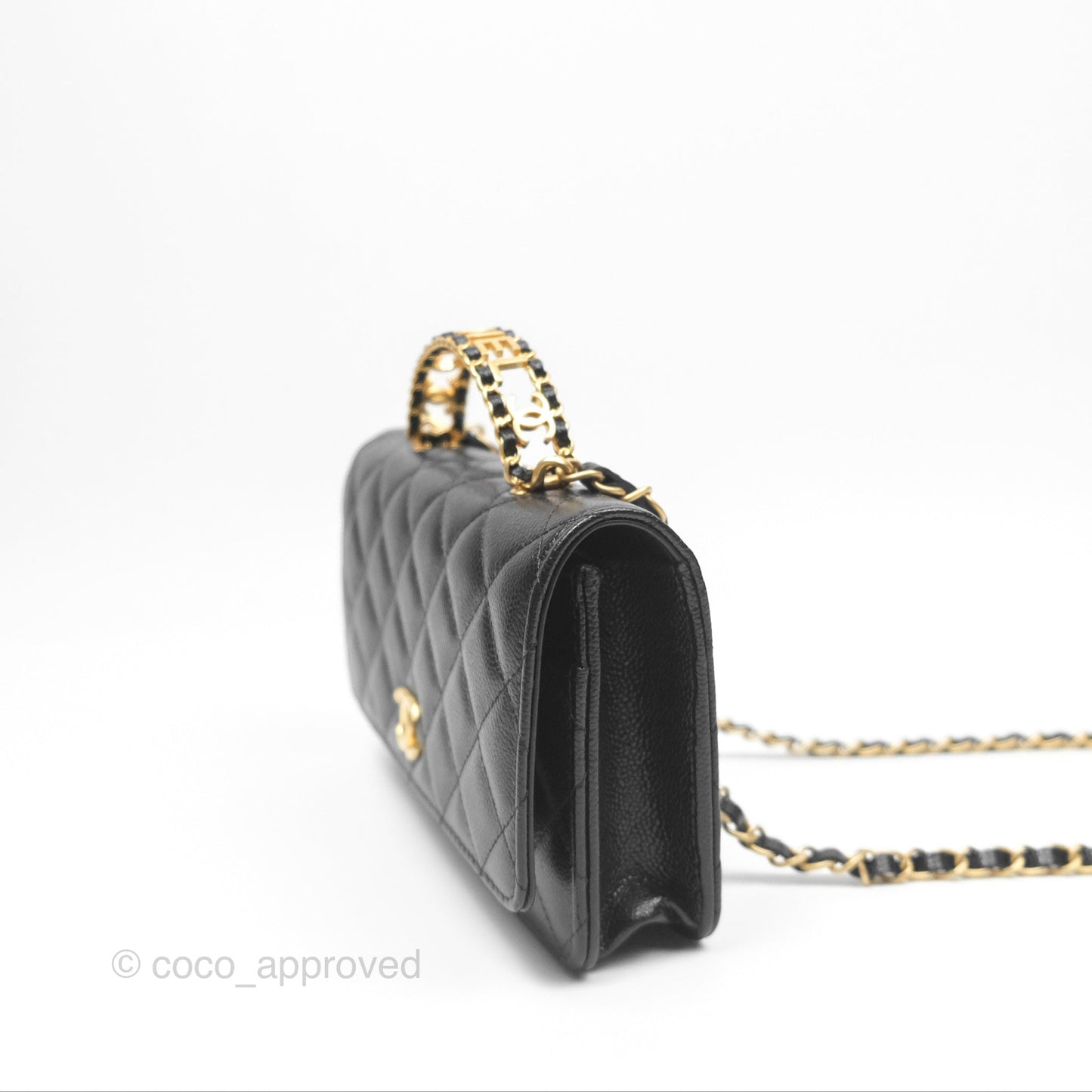 Chanel Top Handle Wallet On Chain WOC Black Caviar Gold Hardware 22S
