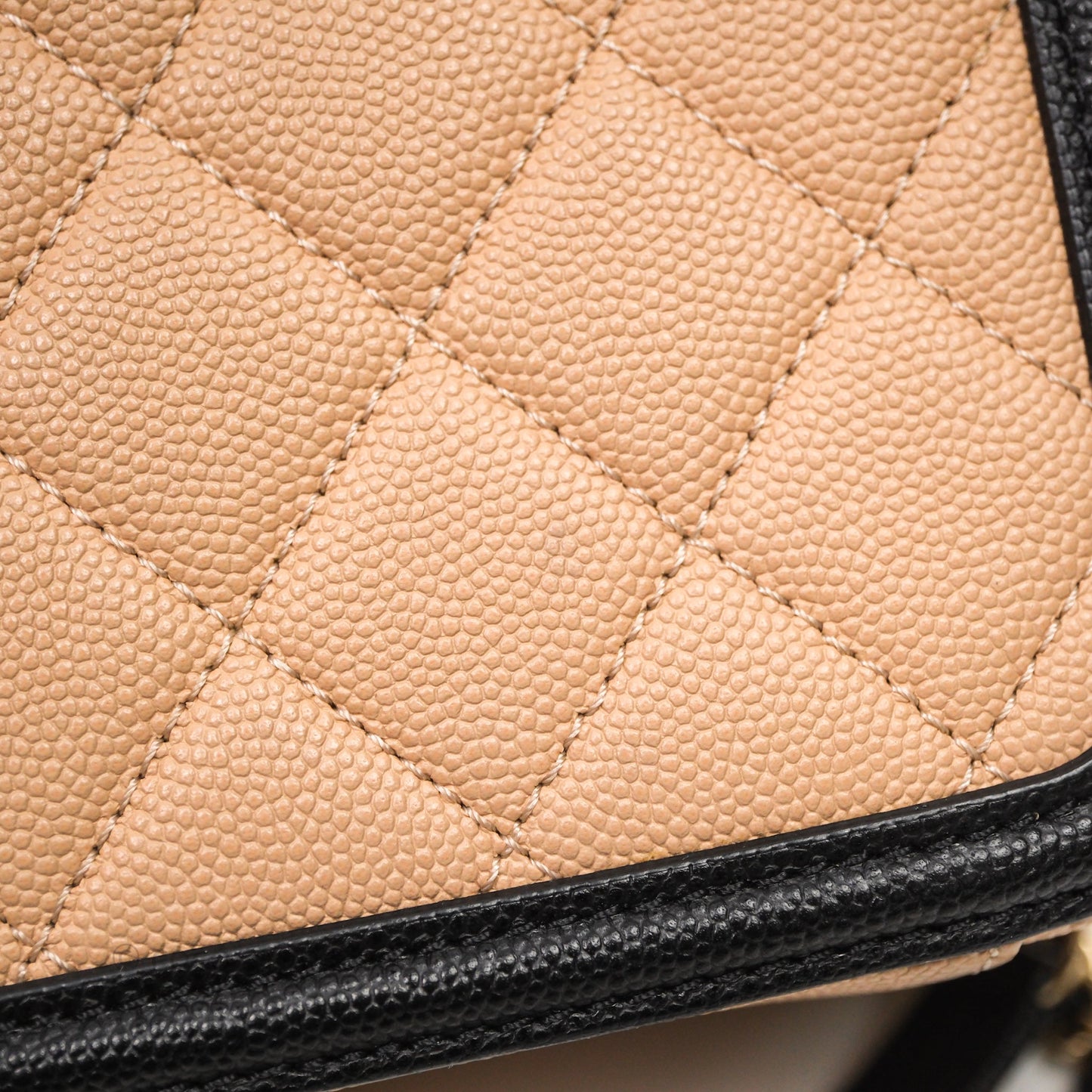 Chanel Quilted New Small CC Filigree Vanity Case Beige Caviar Gold Hardware