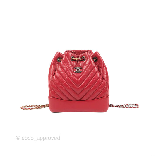 Chanel Small Chevron Gabrielle Backpack Dark Pink Aged Calfskin