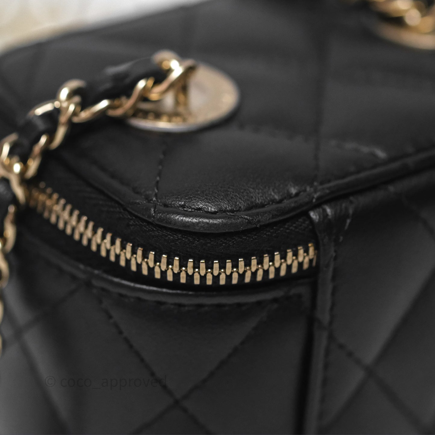 Chanel Mini Vanity With Pearl Chain Black Lambskin Gold Hardware