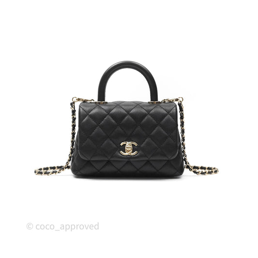 Chanel Mini Coco Handle Quilted Black Caviar Gold Hardware
