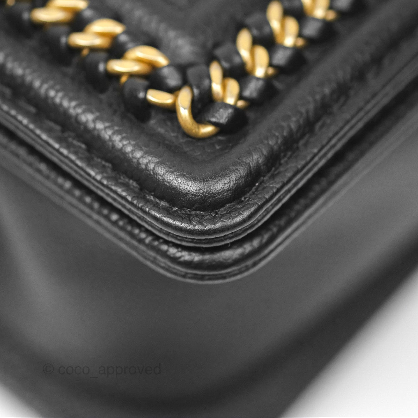 Chanel Small Chain Around Boy Quilted Black Caviar Aged Gold Hardware