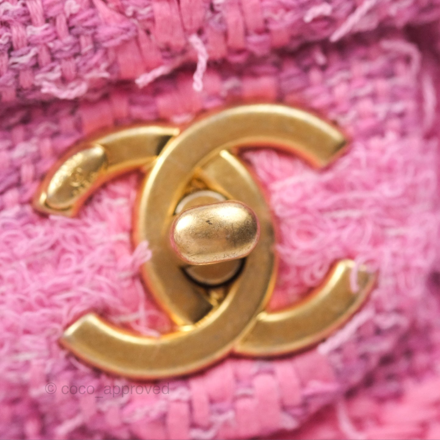 Chanel Mini Flap Bag with Pearl Chain Pink Tweed Aged Gold Hardware