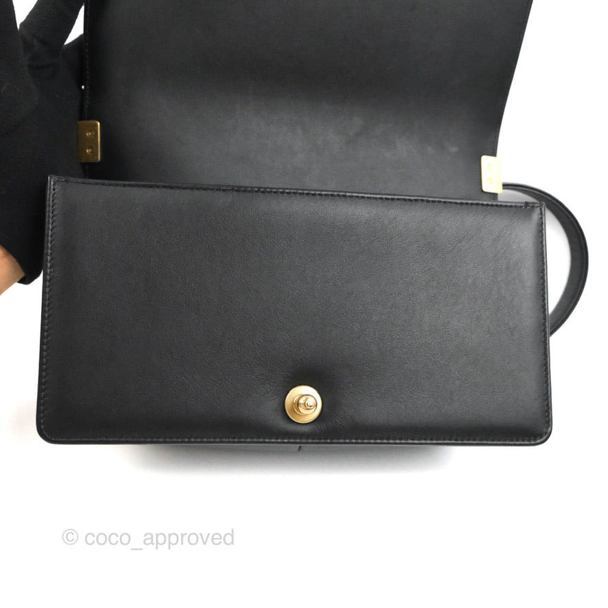 Chanel Quilted Medium Boy Black Calfskin Aged Gold Hardware