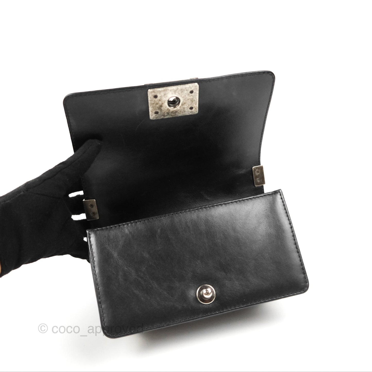 Chanel Small Chain Around Top Handle Boy Black Calfskin Ruthenium Hardware