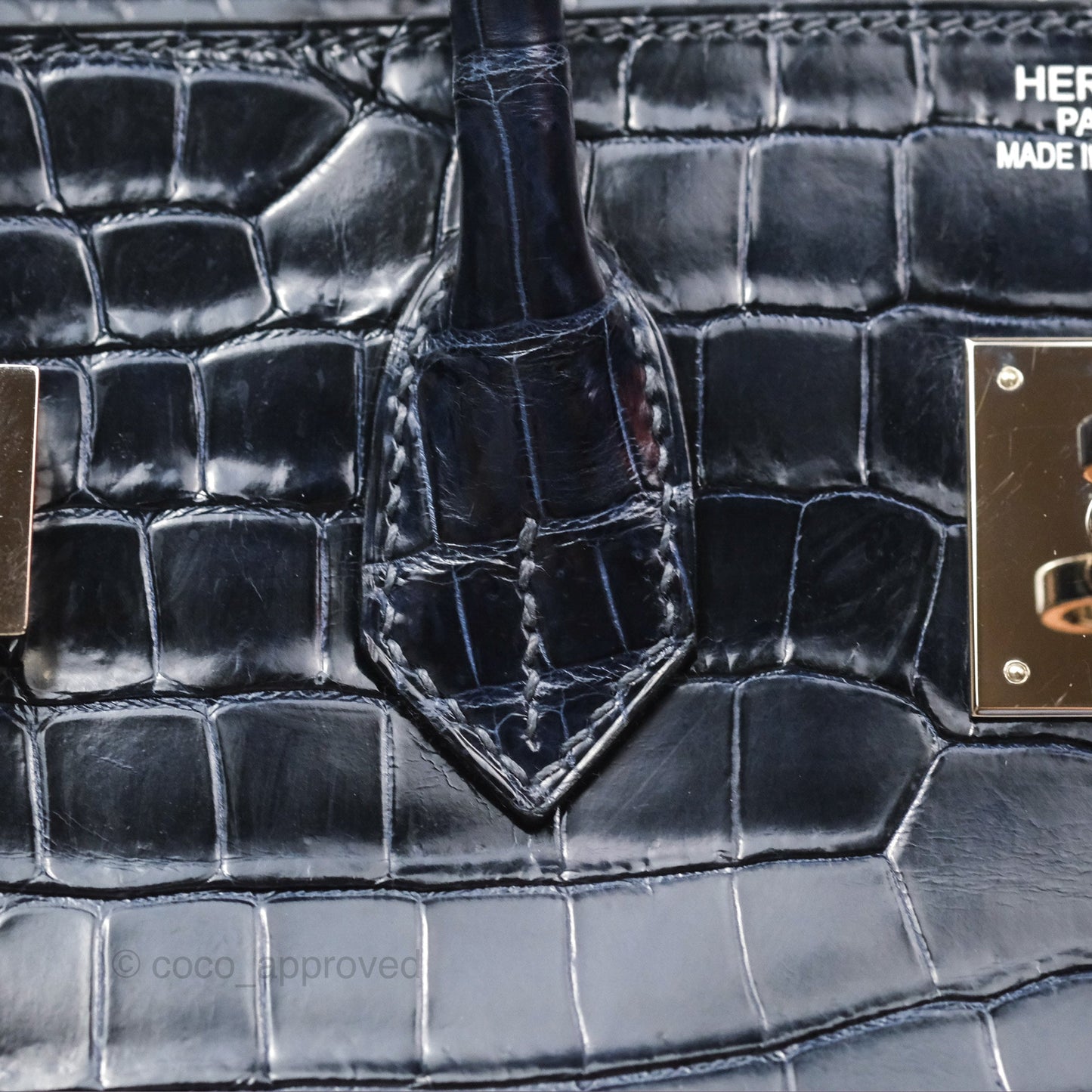 Hermès Birkin 35 Porosus Marine 78 Palladium Hardware