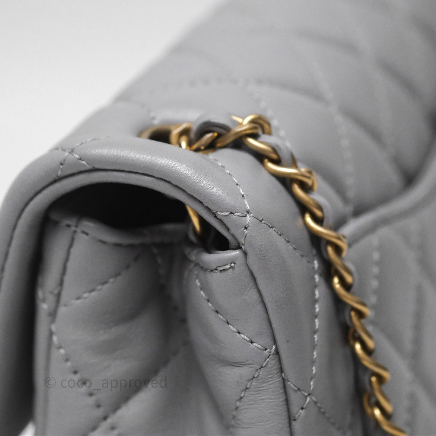 Chanel Pearl Crush Mini Rectangular Quilted Grey Lambskin Aged Gold Hardware