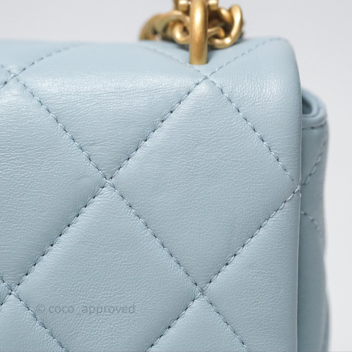Chanel Quilted Enamel Pending CC Mini Square Flap Baby Blue Lambskin 22P