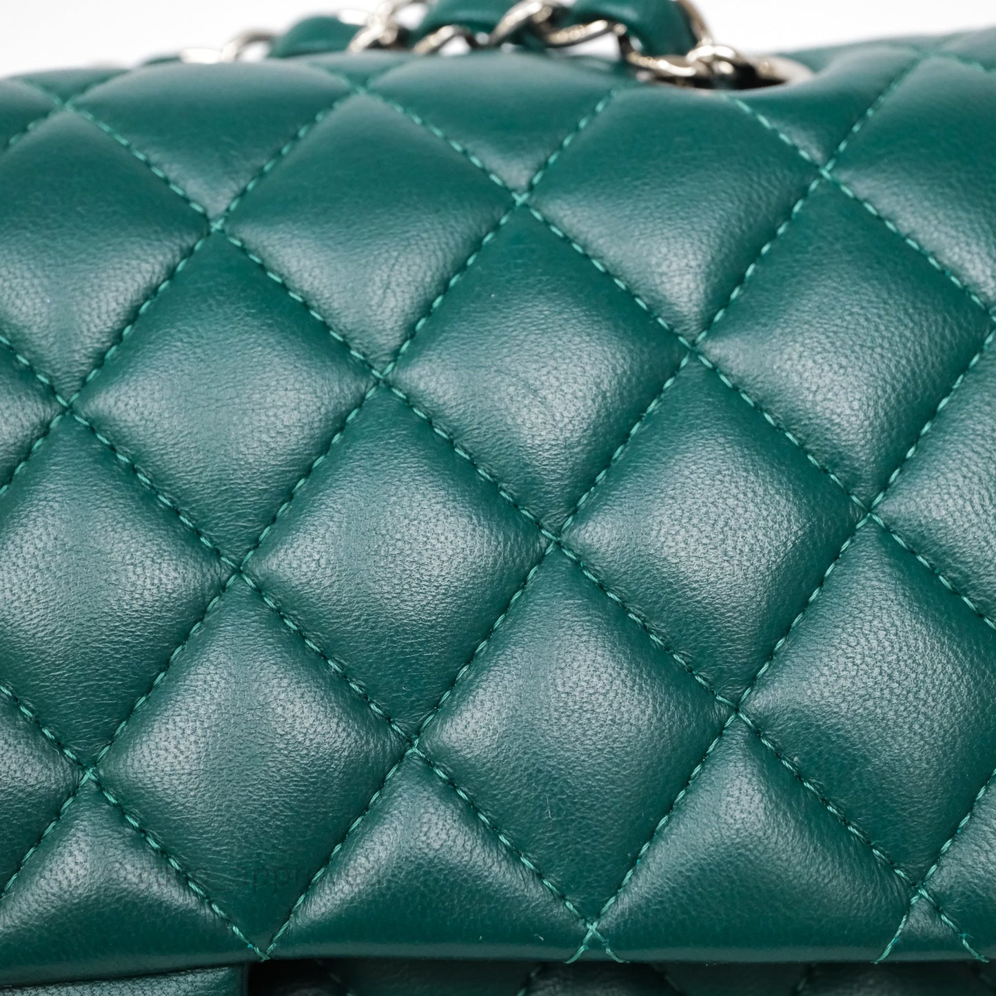Chanel Medium Classic Flap Quilted Dark Green Lambskin Silver Hardware