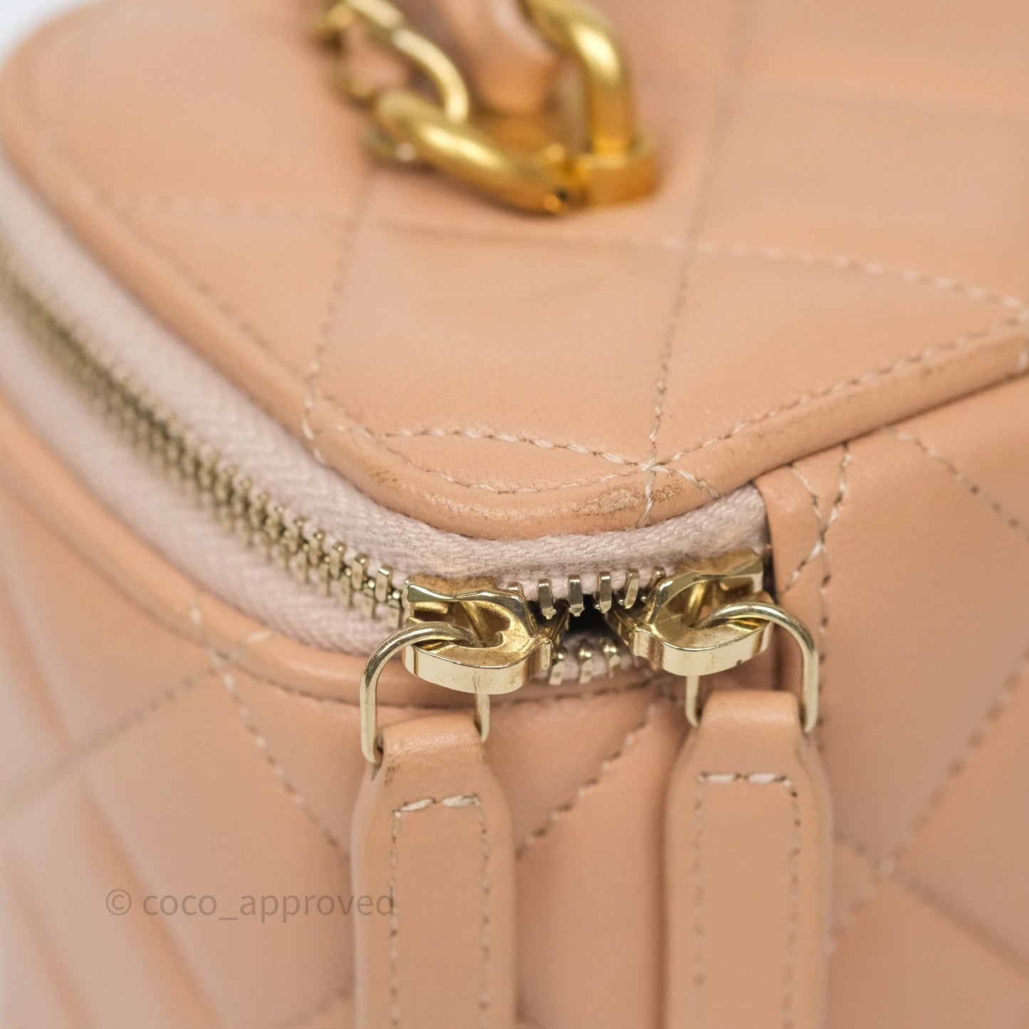 Chanel Top Handle Vanity with Chain Beige Lambskin Aged Gold Hardware