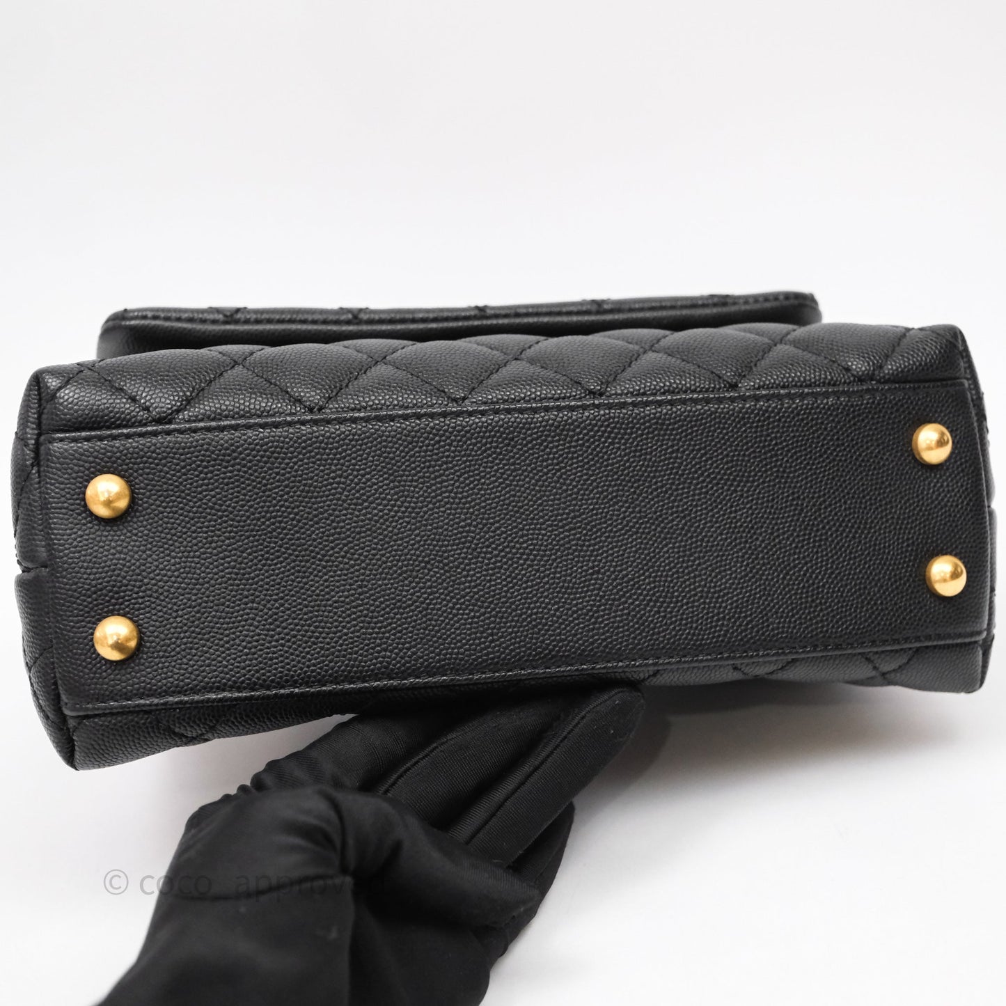 Chanel Small Quilted Coco Handle Black Caviar Aged Gold Hardware