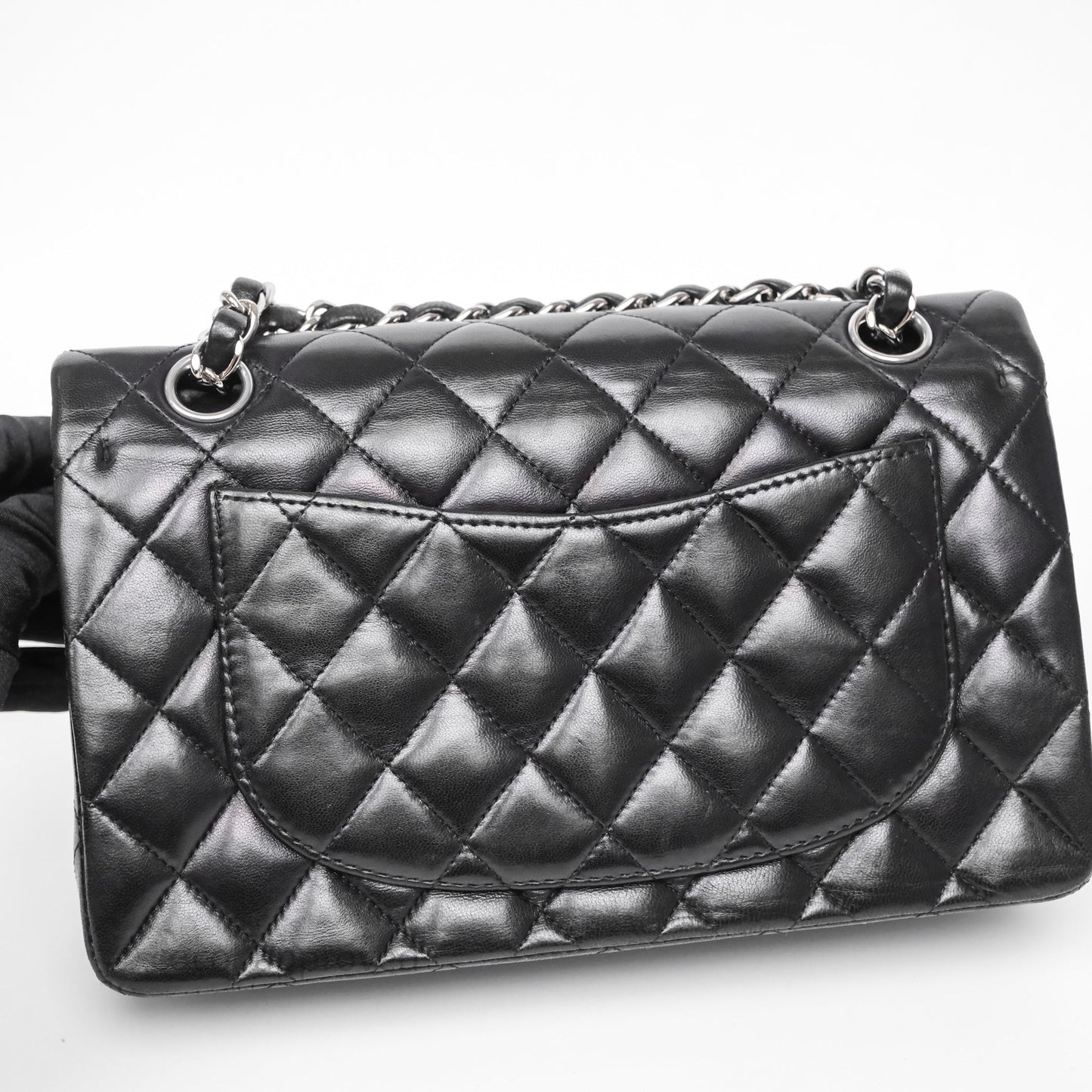 Chanel Small Classic Flap Quilted Black Lambskin Silver Hardware