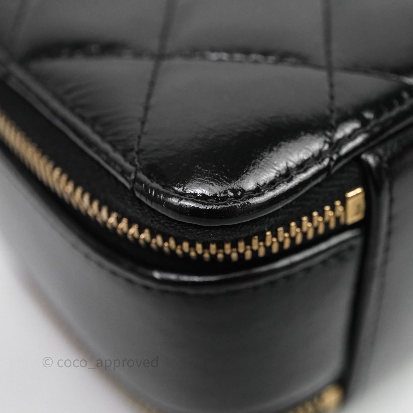 Chanel Small Top Handle Vanity Case Black Shiny Crumpled Calfskin Gold Hardware