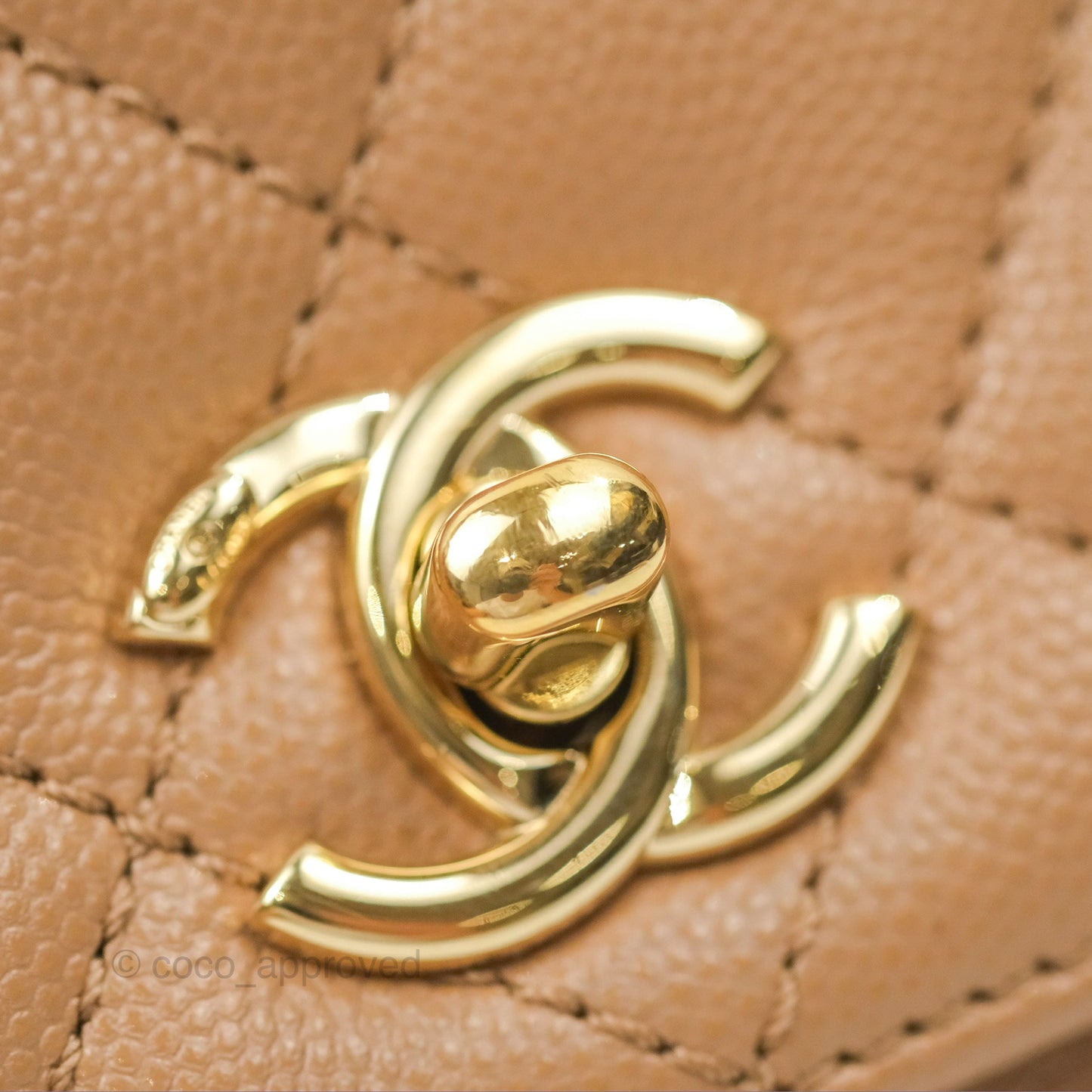 Chanel Mini Coco Handle Quilted Beige Caviar Gold Hardware