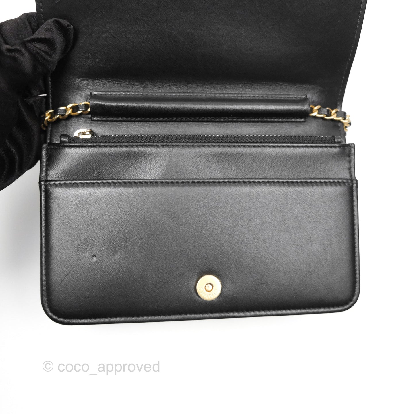 Chanel Quilted Boy Wallet on Chain WOC Black Calfskin Aged Gold Hardware