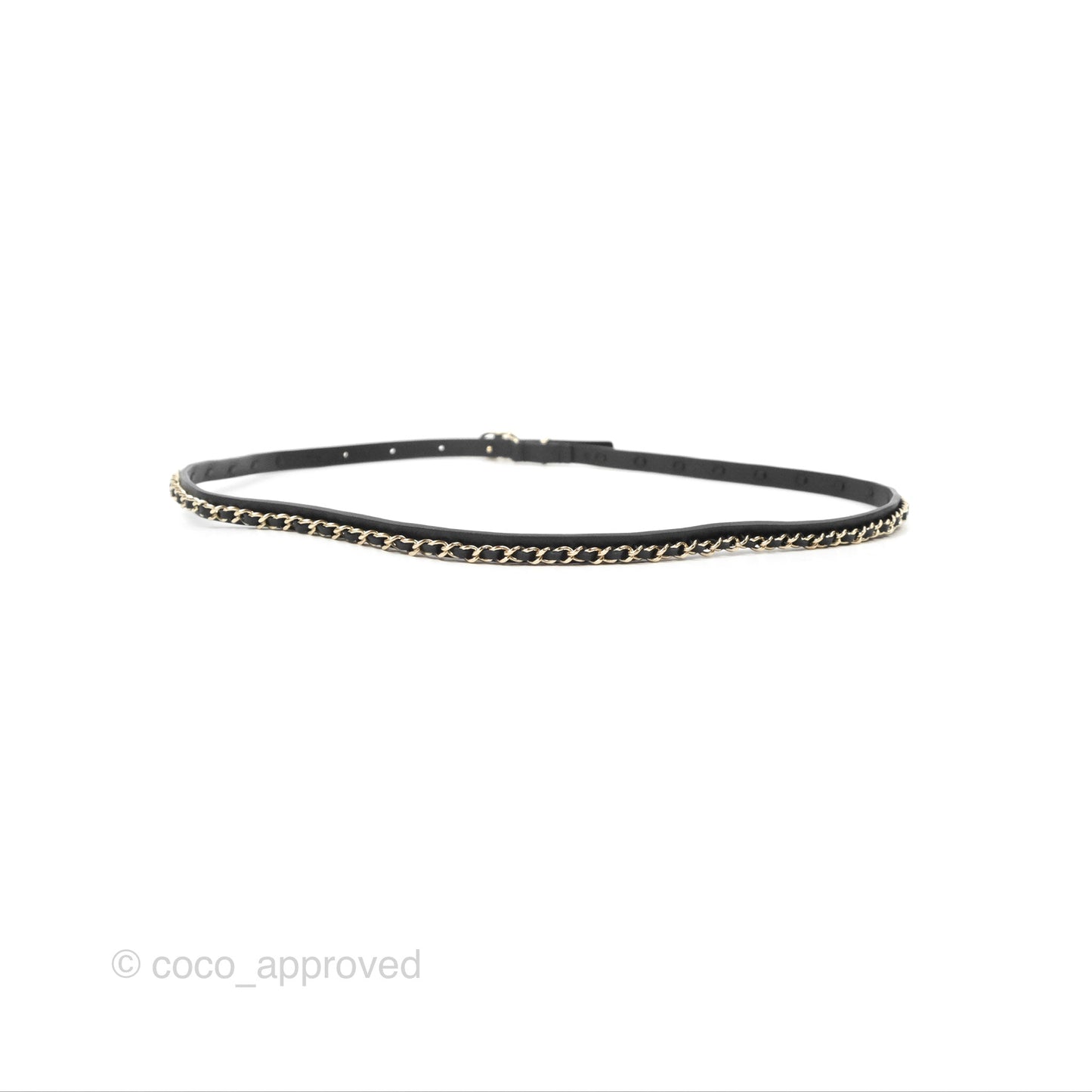 Chanel CC Leather Chain Belt Black Gold Tone 22S