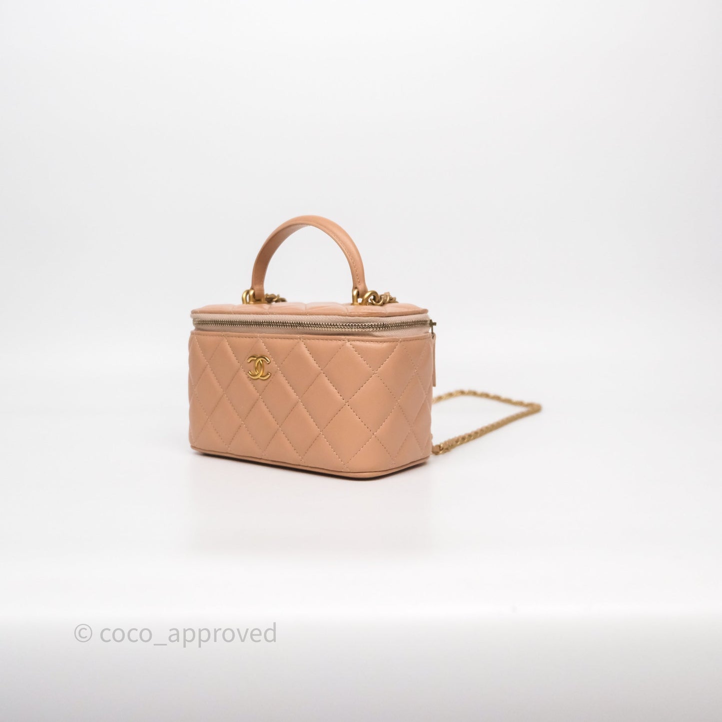 Chanel Vanity Rectangular Top Handle Beige Lambskin Aged Gold Hardware