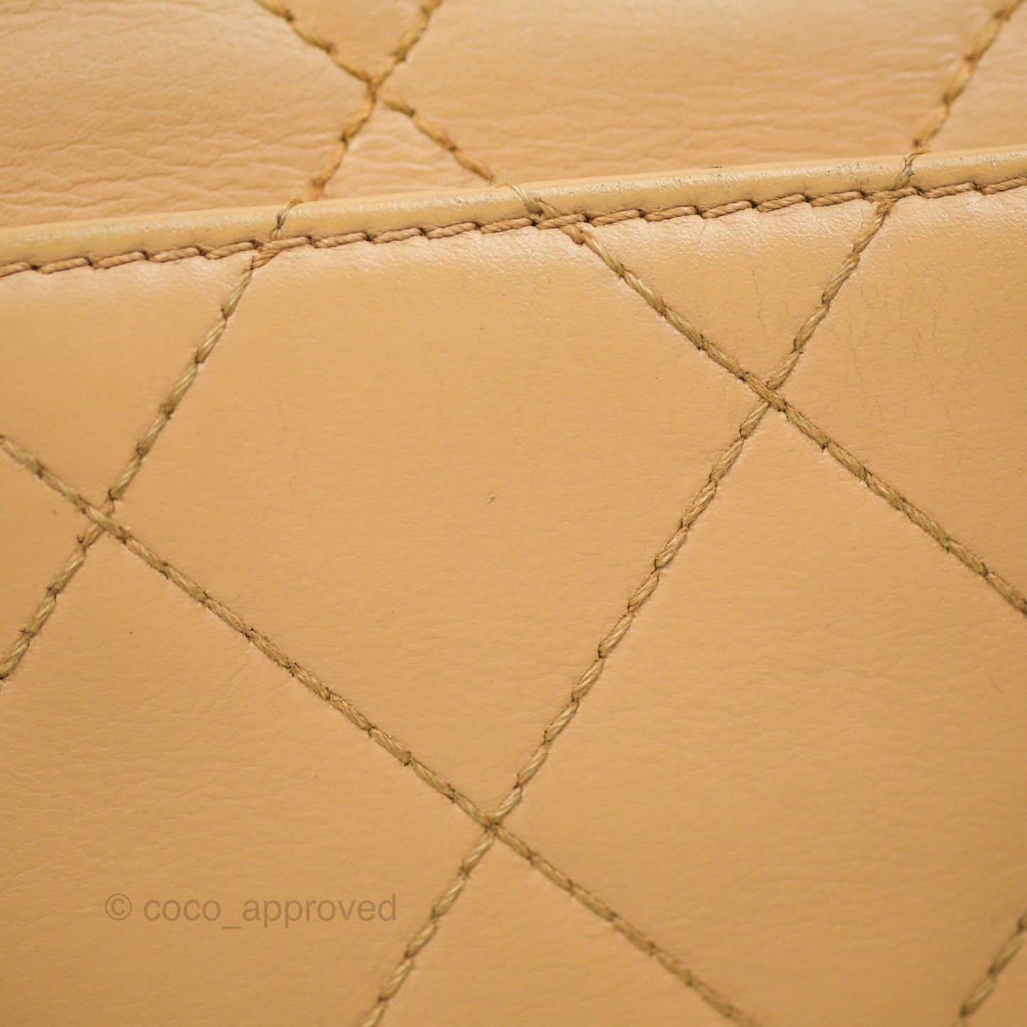 Chanel Vintage Jumbo Beige Flap Bag Lambskin Enamel Hardware