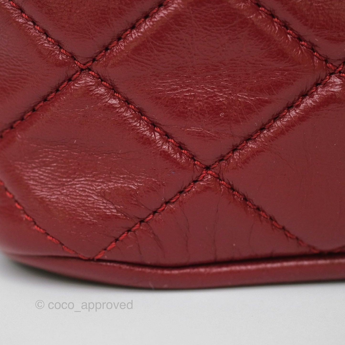 Chanel CC Flap Shoulder Bag Dark Red Crumpled Leather Silver Hardware