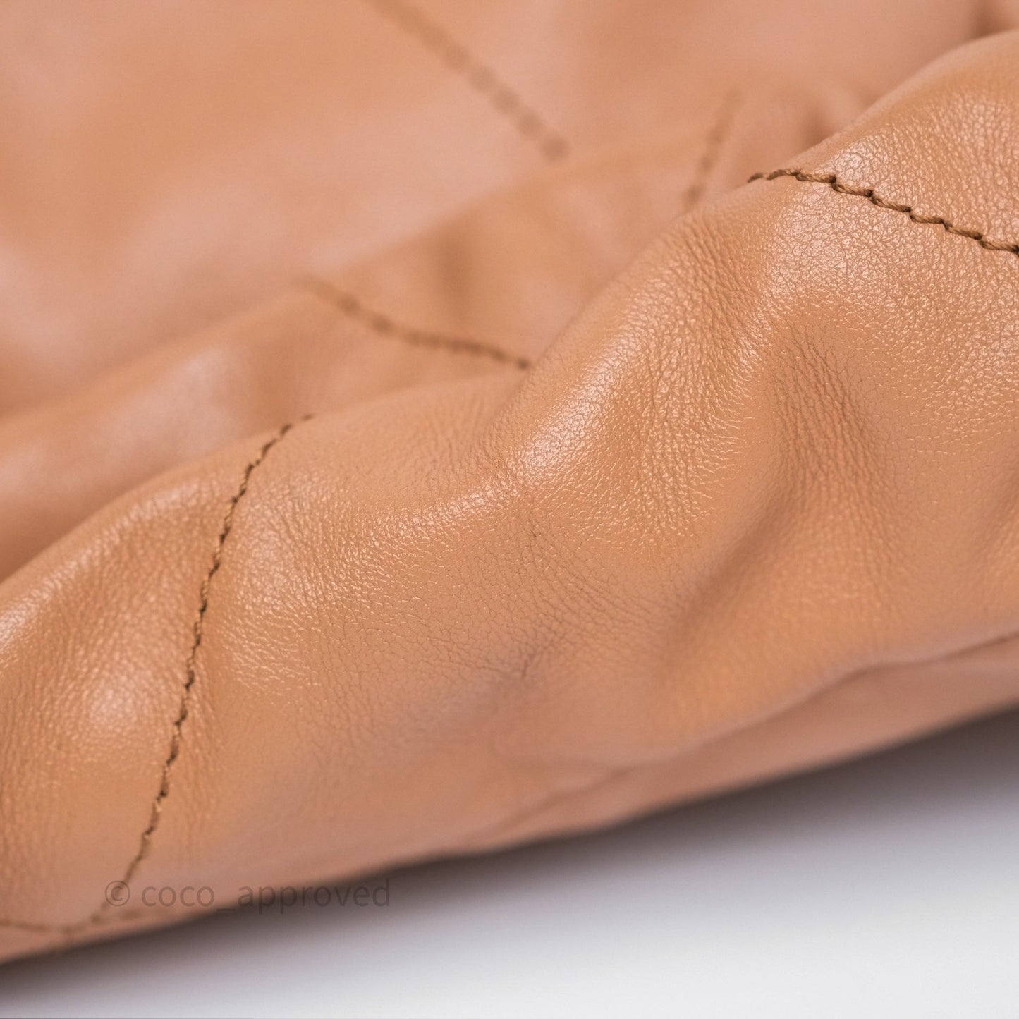 Chanel 22 Small Caramel Beige Shiny Calfskin Aged Gold Hardware