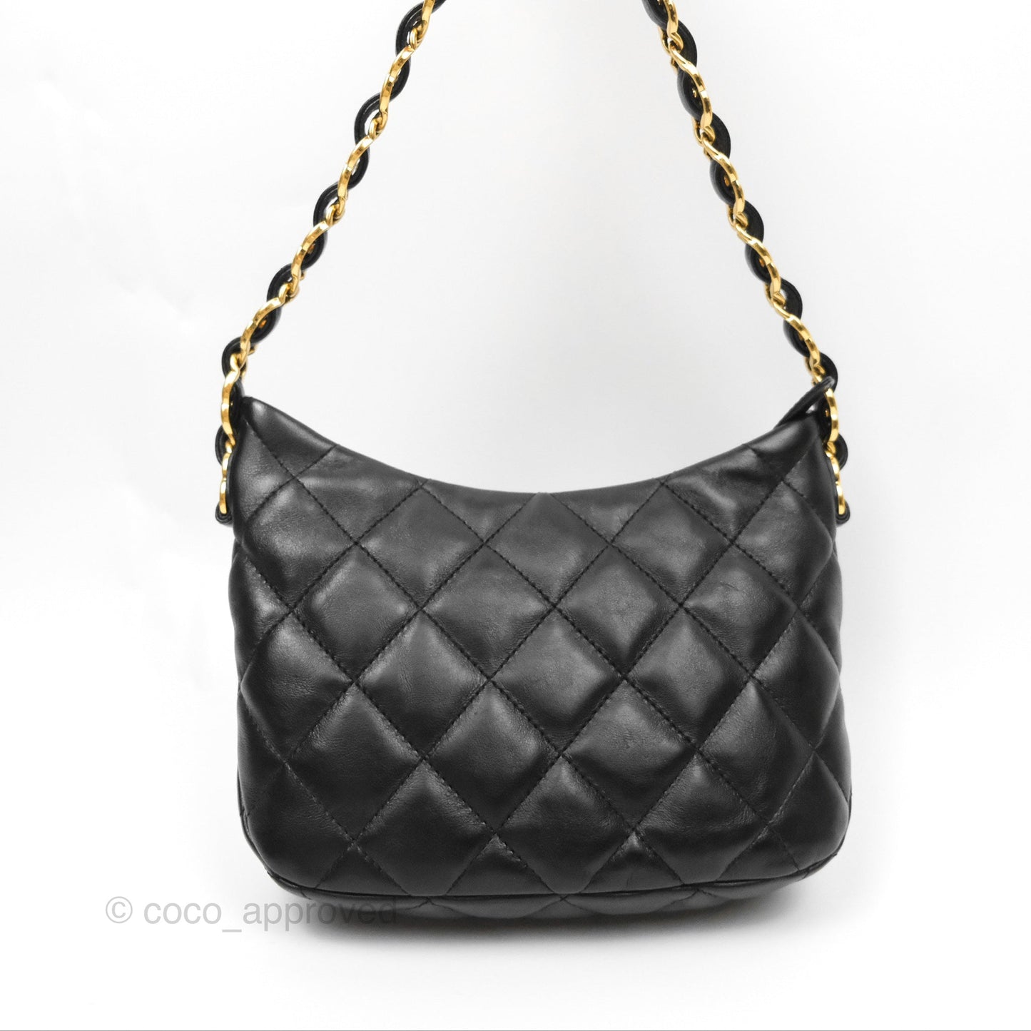 Chanel Small Hobo Bag CC Chain Black Calfskin Aged Gold Hardware 22K