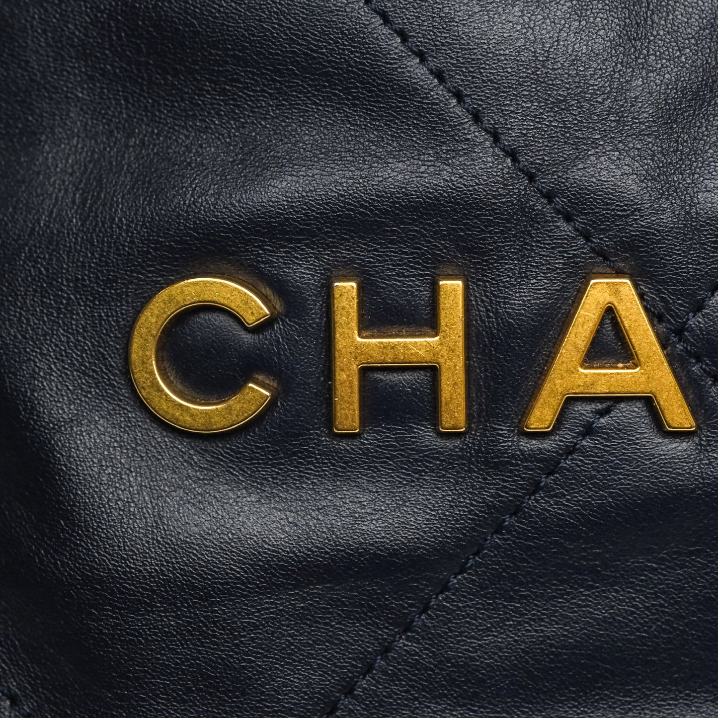 Chanel 22 Medium Navy Shiny Calfskin Aged Gold Hardware