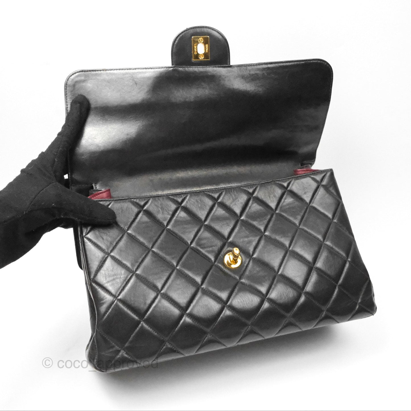 Chanel Vintage Double Sided Jumbo Flap Black Lambskin 24K Gold Hardware