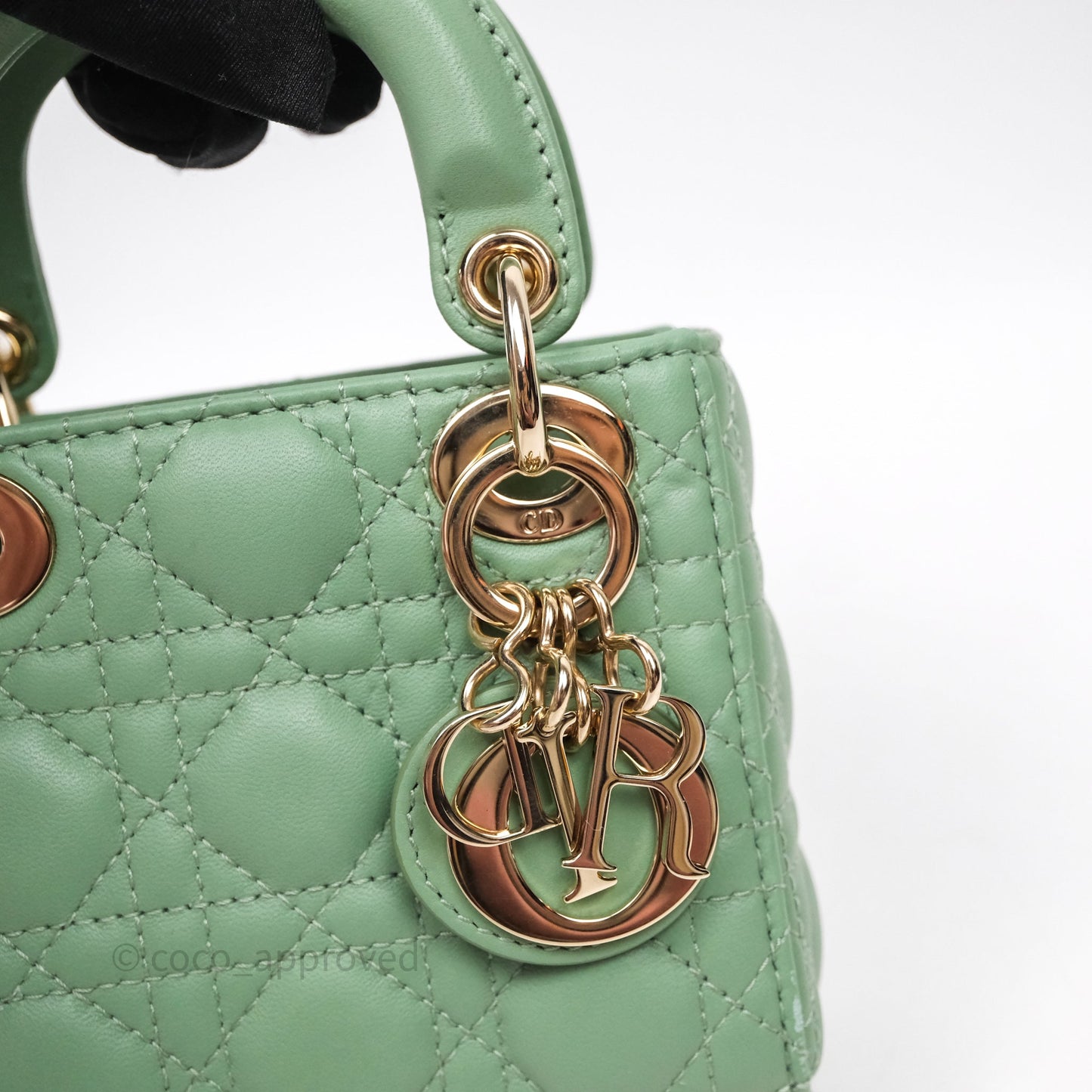 Christian Dior Micro Lady Dior Green Lambskin Cannage Gold Hardware