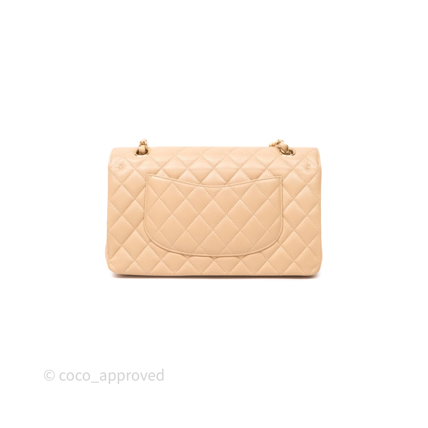 Chanel Classic M/L Medium Flap Quilted Beige Caviar Gold Hardware