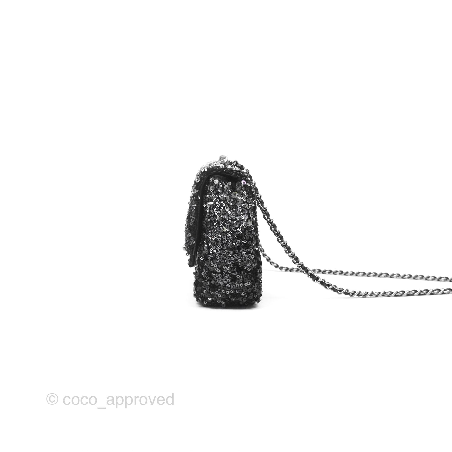 Chanel Flap Bag Sequin Black Silver Hardware 23S