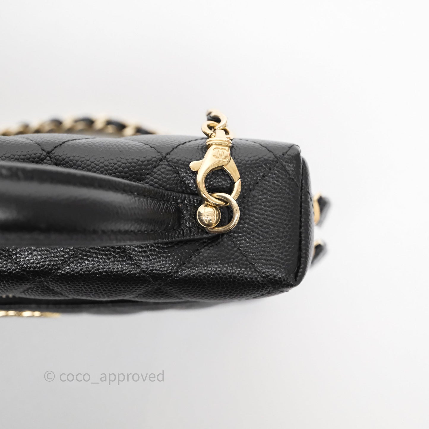 Chanel Top Handle Long Vanity with Chain Black Caviar Gold Hardware 25C