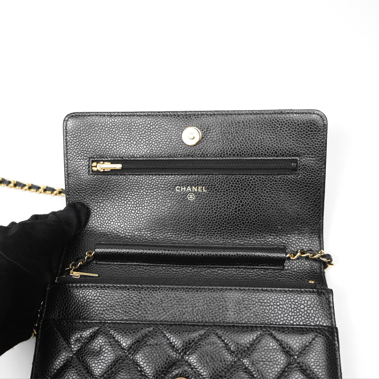 Chanel Classic Wallet On Chain WOC Quilted Black Caviar Gold Hardware