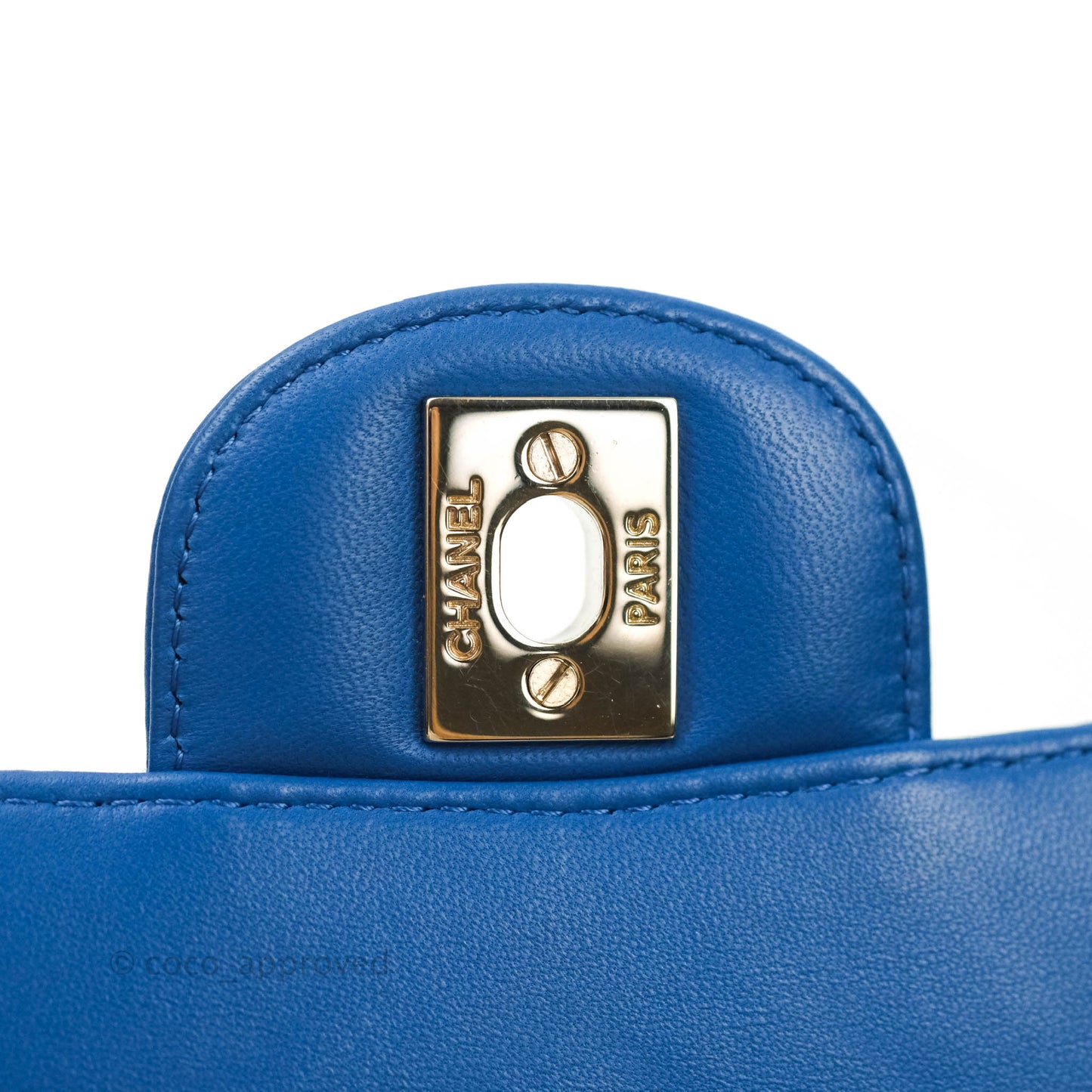 Chanel Mini Square Chevron Blue Lambskin Gold Hardware
