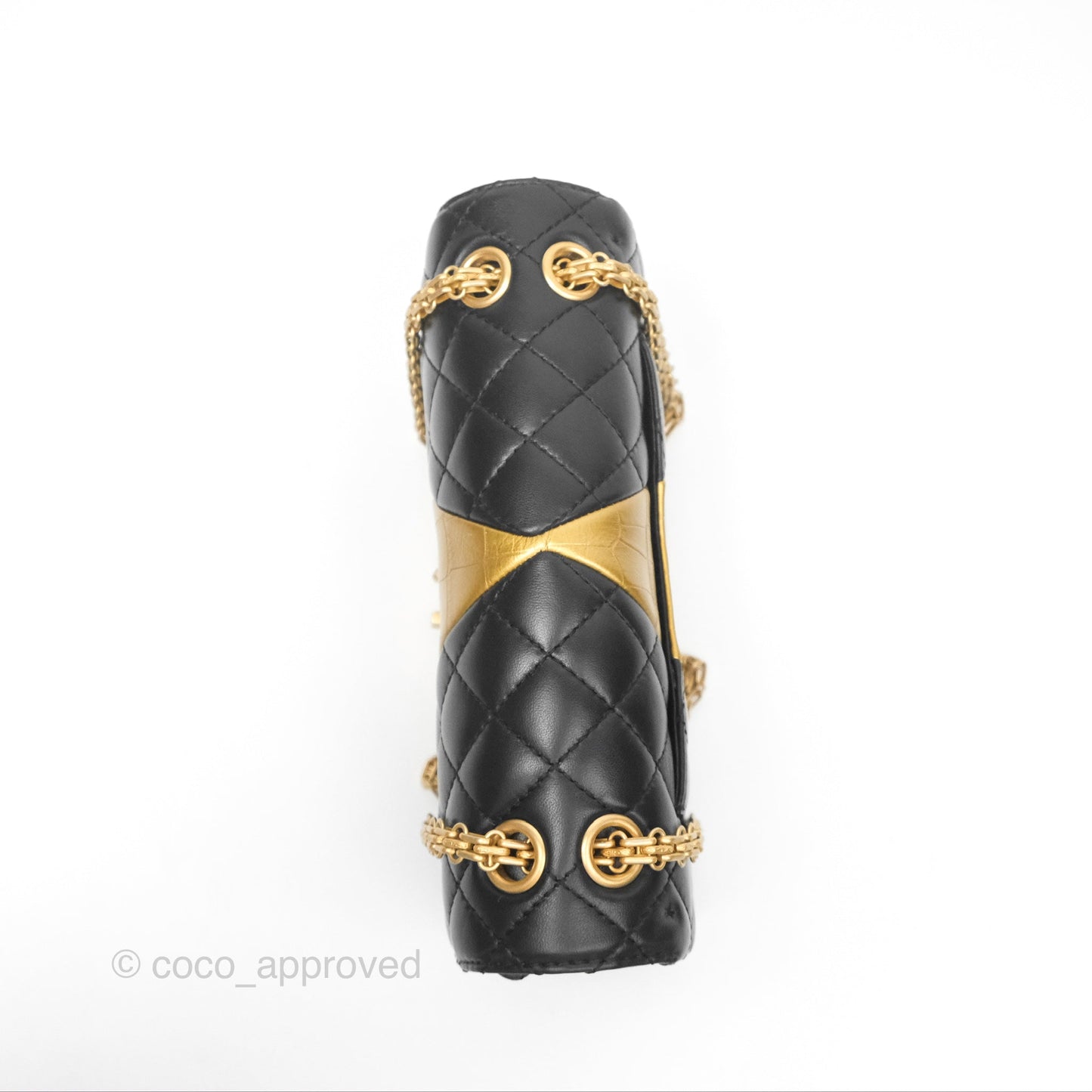 Chanel Reissue 2.55 Metallic Gold Crocodile Embossed Calfskin And Black Quilted Lambskin Aged Gold Hardware