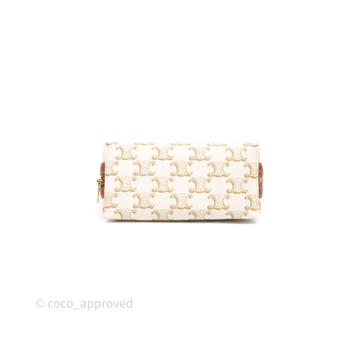 Celine Clutch With Chain Triomphe Canvas Lambskin White/Tan
