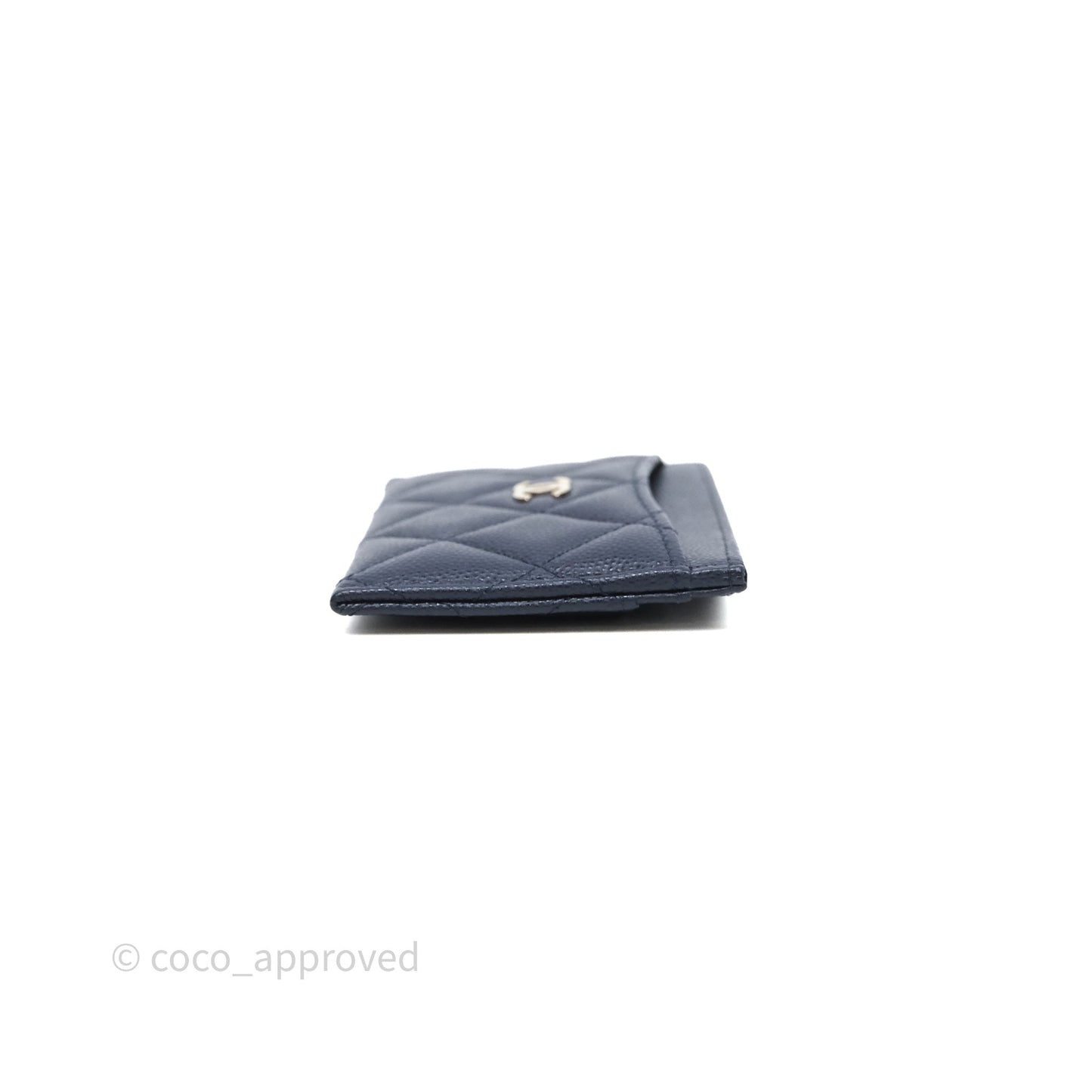 Chanel Classic Flat Card Holder Navy Caviar Gold Hardware