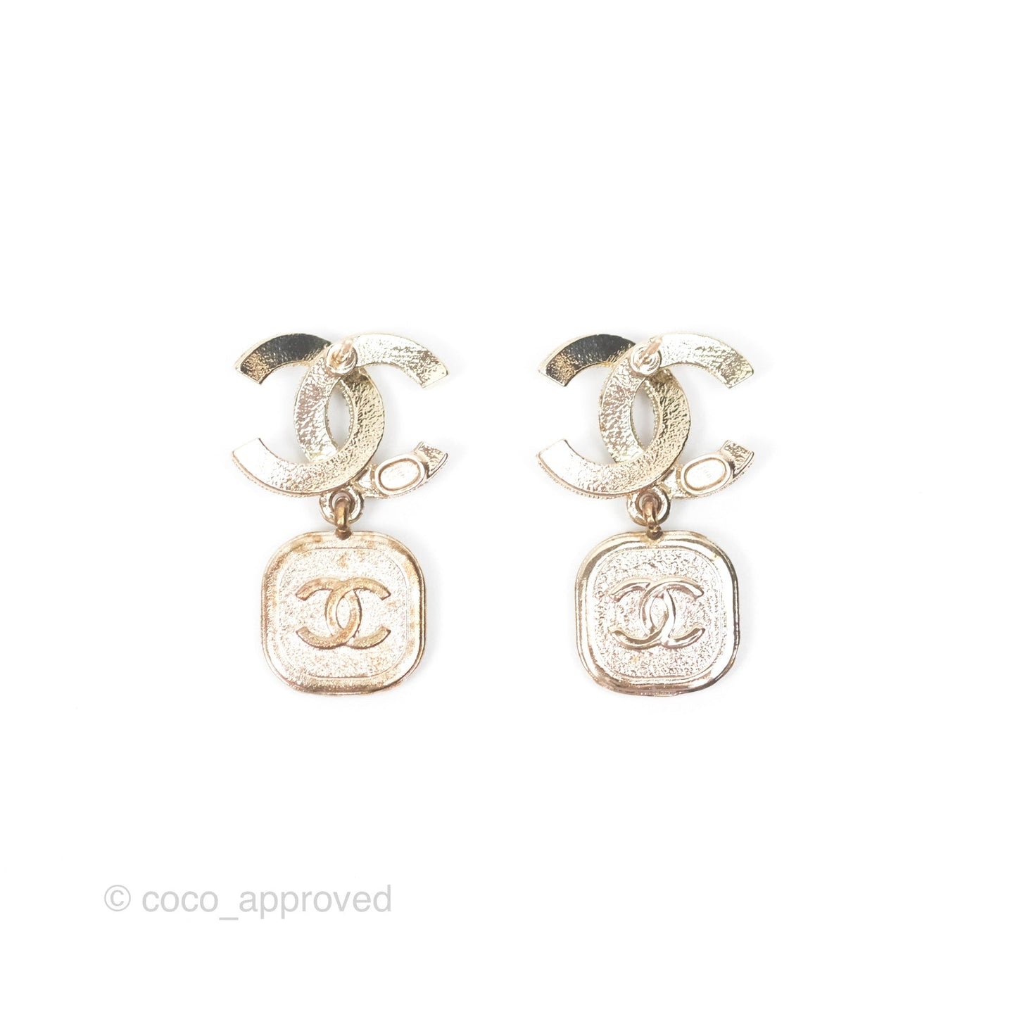 Chanel CC Pearl Black Resin Drop Earrings Gold Tone 21A