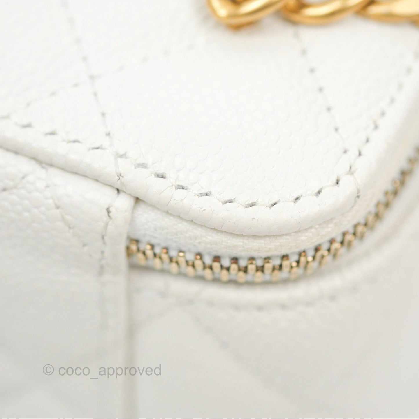 Chanel Quilted Heart Crush Mini Vanity With Chain White Caviar Aged Gold Hardware