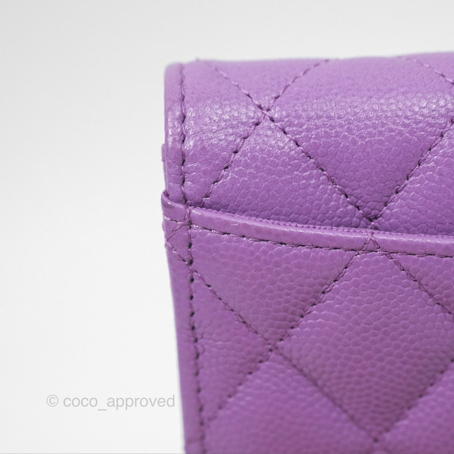 Chanel Classic Quilted Flap Card Holder Purple Caviar Gold Hardware
