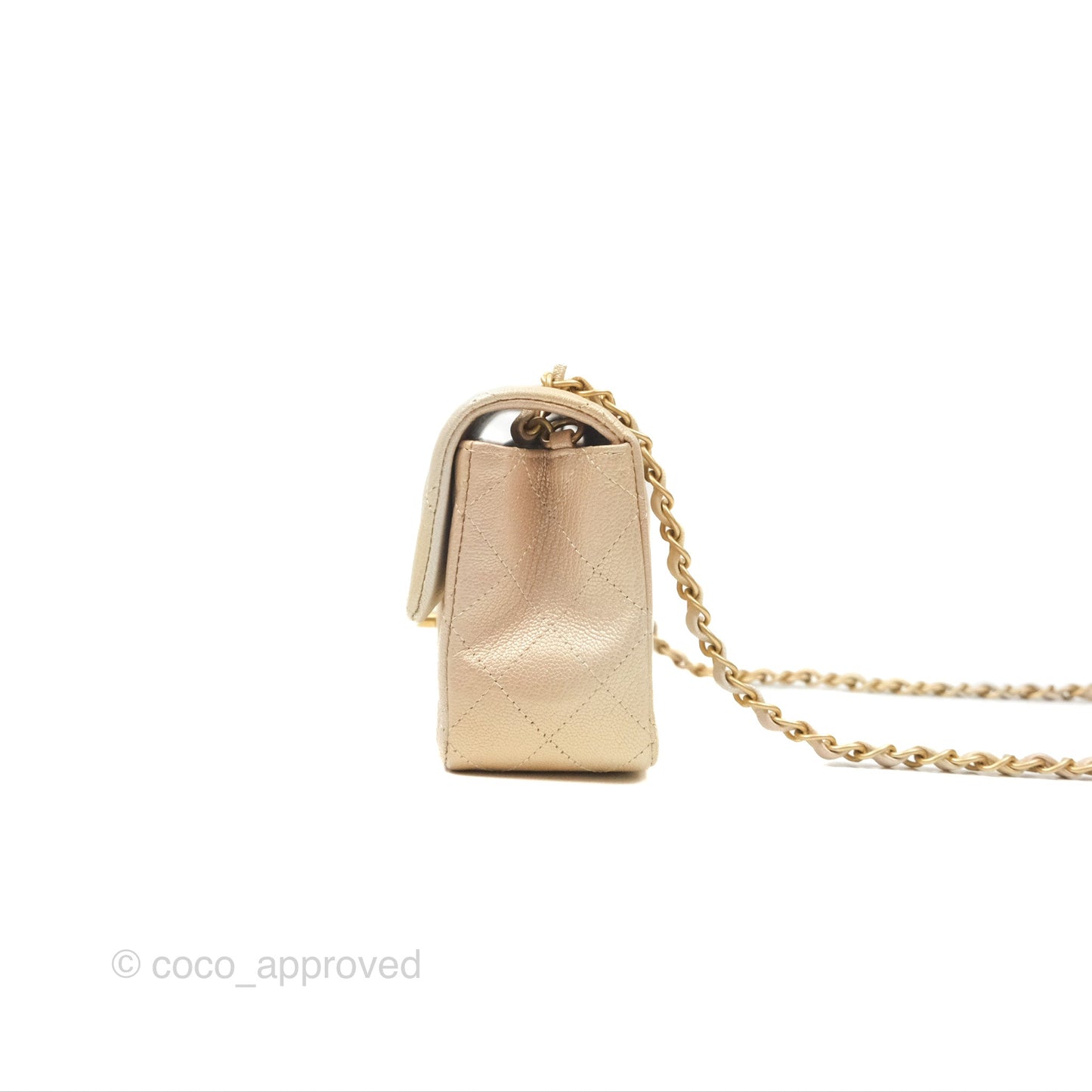 Chanel Mini Rectangular Flap Beige Ombre Iridescent Goatskin Aged Gold Hardware 22C