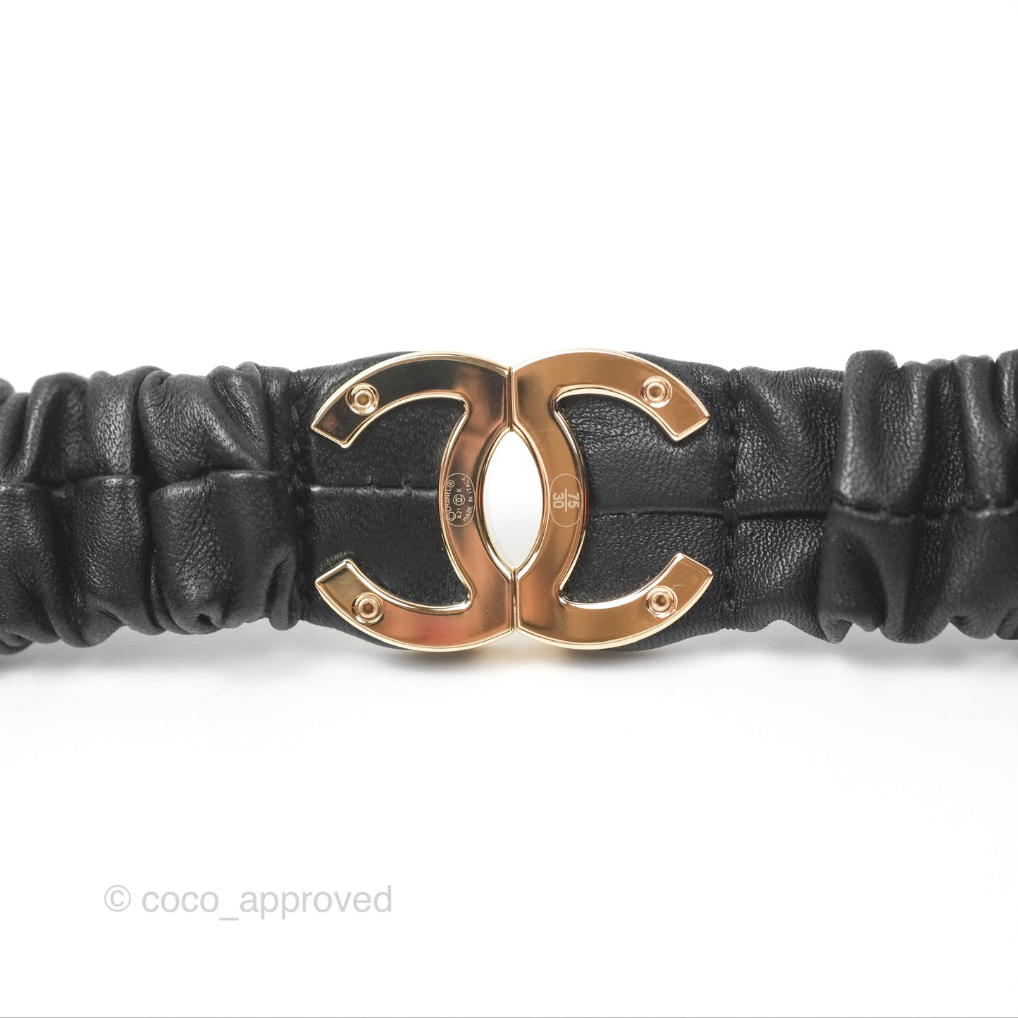 Chanel CC Ruched Belt Black Lambskin Gold Tone 21K