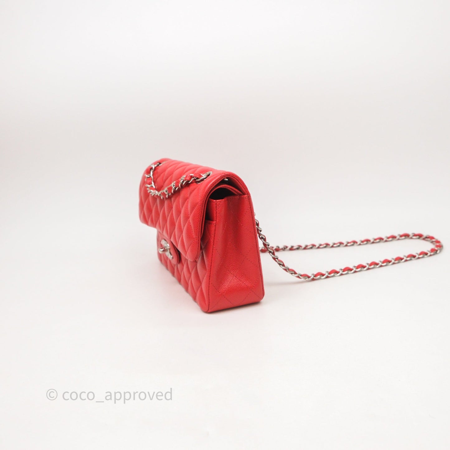 Chanel Small Classic Flap Quilted Red Caviar Silver Hardware