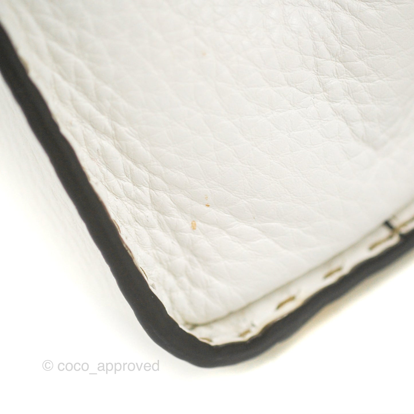 Fendi Mini Peekaboo Bag Contrast Stitch Off White/Navy Grained Leather Gold Hardware